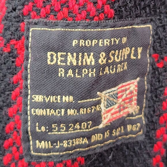 Denim Supply Ralph Lauren M Red Black Buffalo Plaid Double-breasted Pea Coat - Picture 3 of 8
